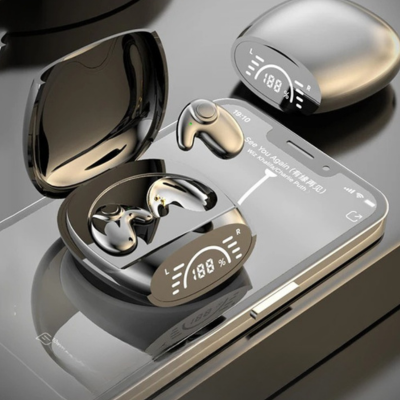 Écouteurs Bluetooth noirs avec boîtier à écran numérique