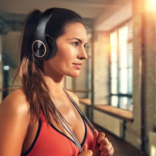 Femme utilisant un casque Bluetooth pendant son entraînement