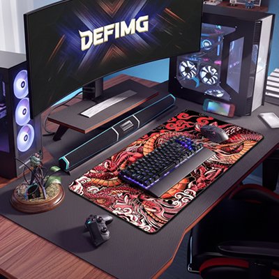 Grand tapis de souris gaming dragon rouge