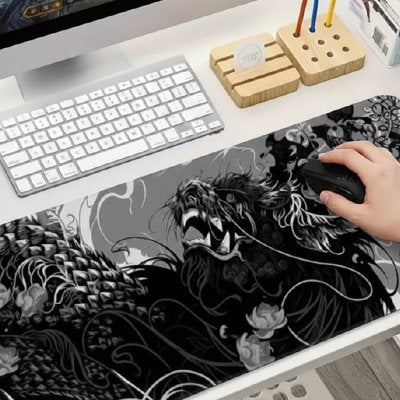 Sous main bureau antidérapant motif dragon noir