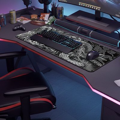 Sous main bureau dragon noir et clavier