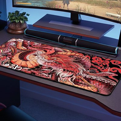 Sous main bureau gaming dragon rouge